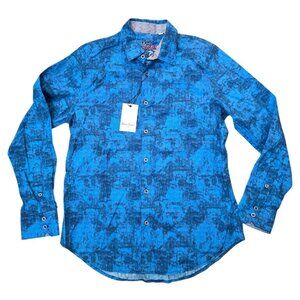 Robert Graham NWT Blue Shirt Lewisville Longsleeve Contrast Button Medium